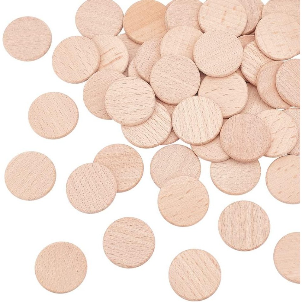 Oud Wood Chip - 50Pcs 30.5mm Blank Beech Wood Slices