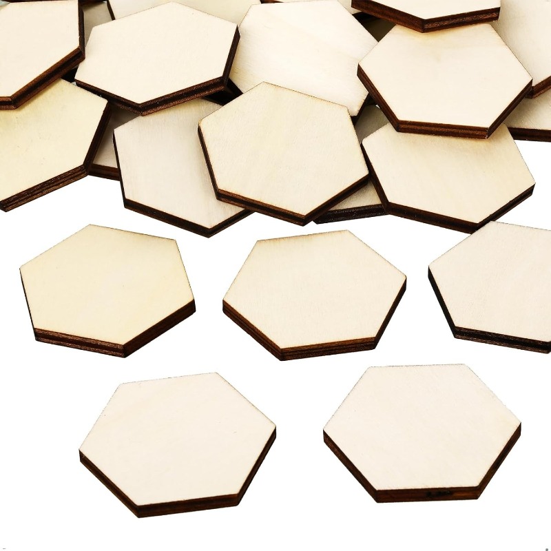 50PCS 4CM Unfinished Wood Hexa - Oud Wood Chip ulasan dan harga