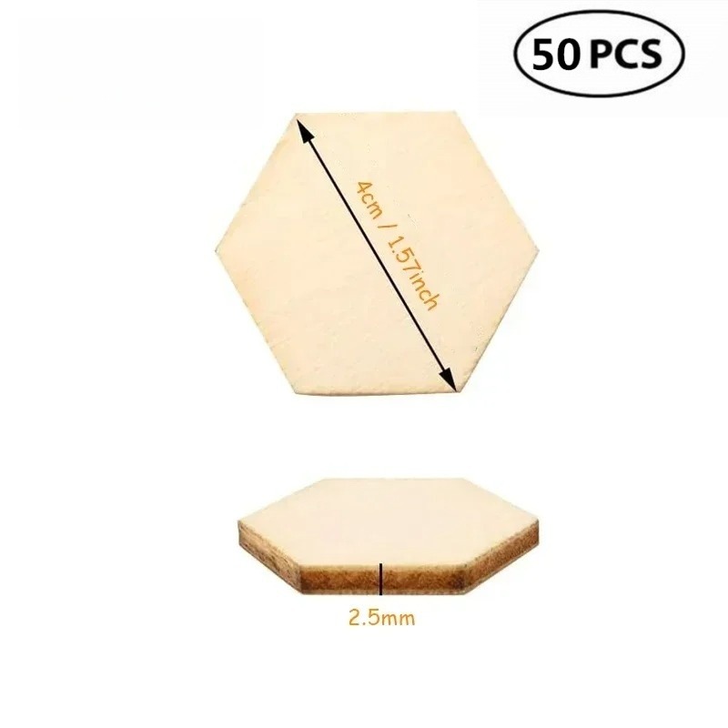 50PCS 4CM Unfinished Wood Hexa - Oud Wood Chip ulasan dan harga