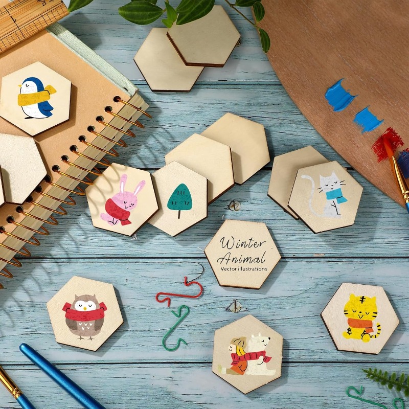 50PCS 4CM Unfinished Wood Hexa - Oud Wood Chip ulasan dan harga