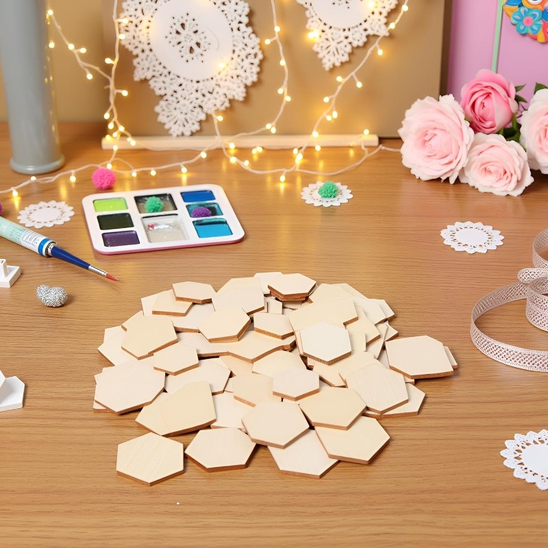 50PCS 4CM Unfinished Wood Hexa - Oud Wood Chip ulasan dan harga